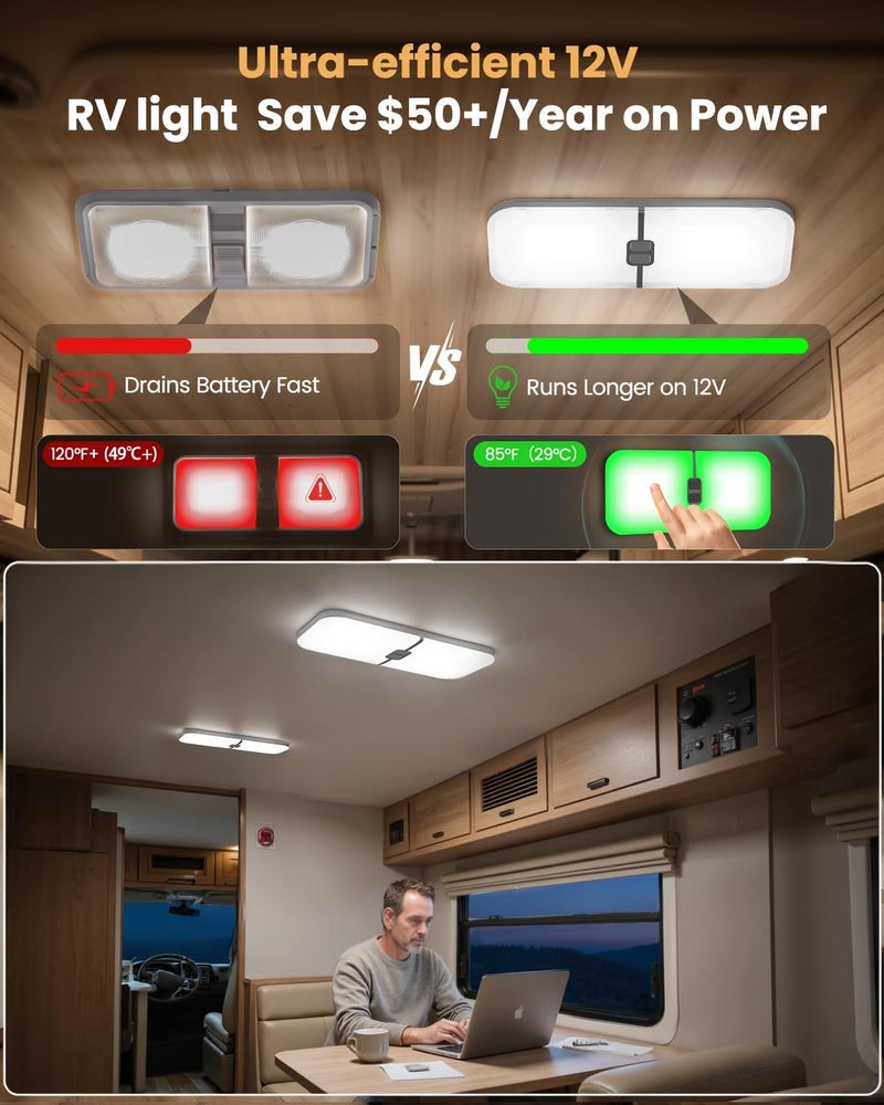 DFGOTOP 12V LED Light,Camper Lights Dimmable, RV Lights Interior 204 LEDs Warm Cool Natural White for RV Caravan Motorhome Enclosed Cargo Trailer Camper Truck Lorry Van Boat Car - Image 5